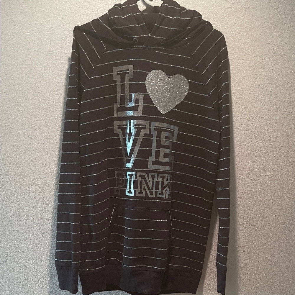 Striped Black and Silver Hoodie Sweater